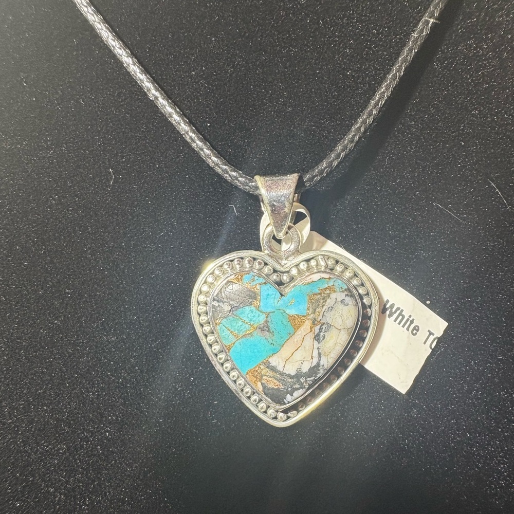 Black white Turquoise Heart Pendant
